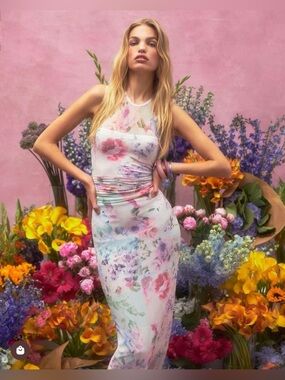 Amanda Uprichard Lyle Midi Dress NWT Medium Watercolor Floral Mesh